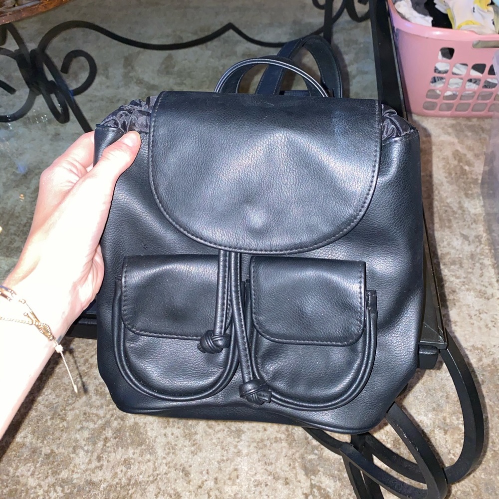 Faux Leather Black Backpack